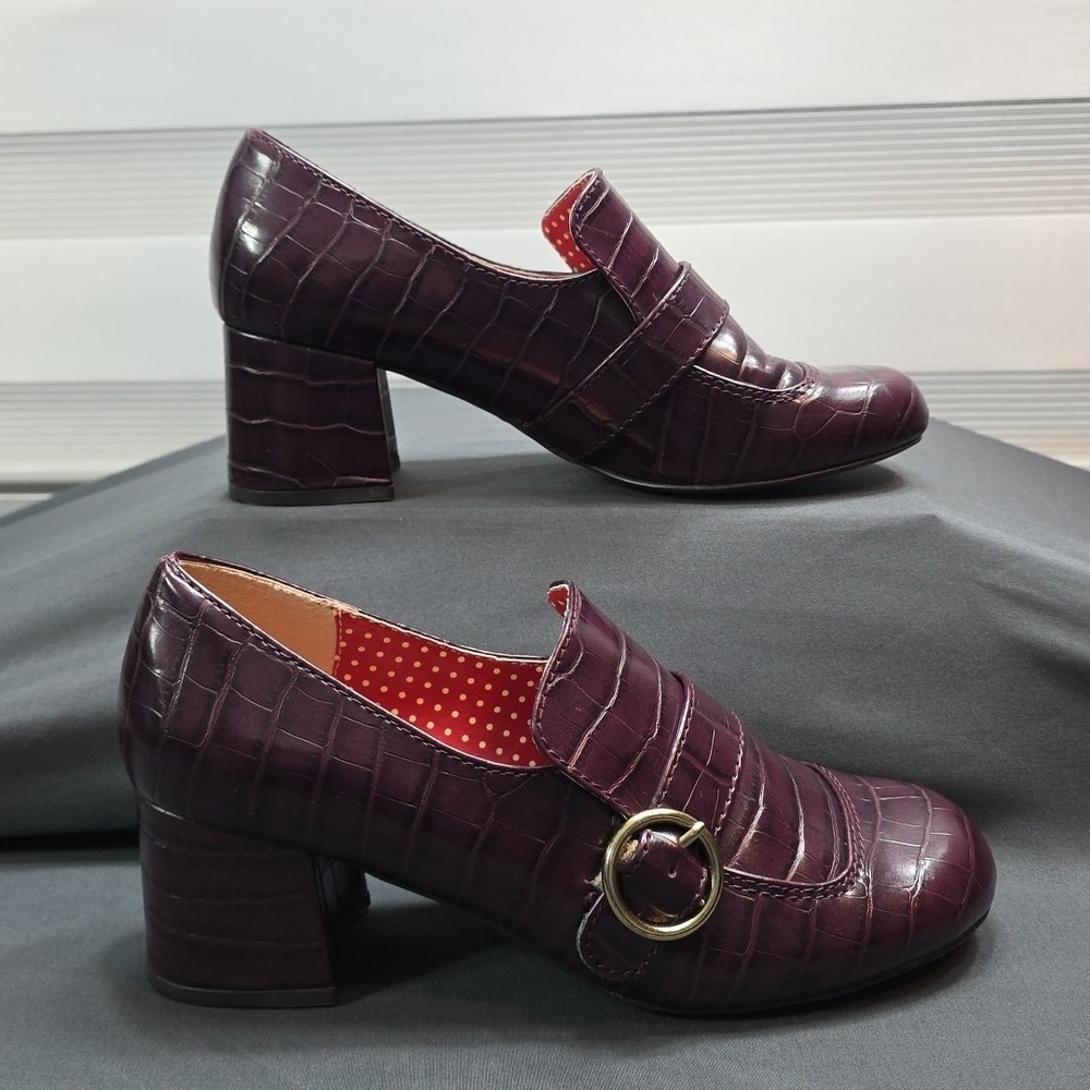 BUT ANOTHER INNOCENT TALE‎ Moc Croc Heeled Laofer in Catberry Grape Size 8.5